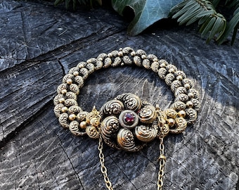 Gold Victorian Bracelet, Victorian Ruby Bracelet, Gold and Ruby Bracelet
