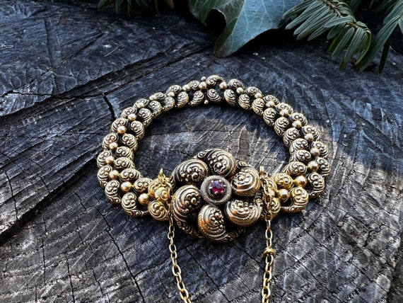 Gold Victorian Bracelet, Victorian Ruby Bracelet,… - image 1