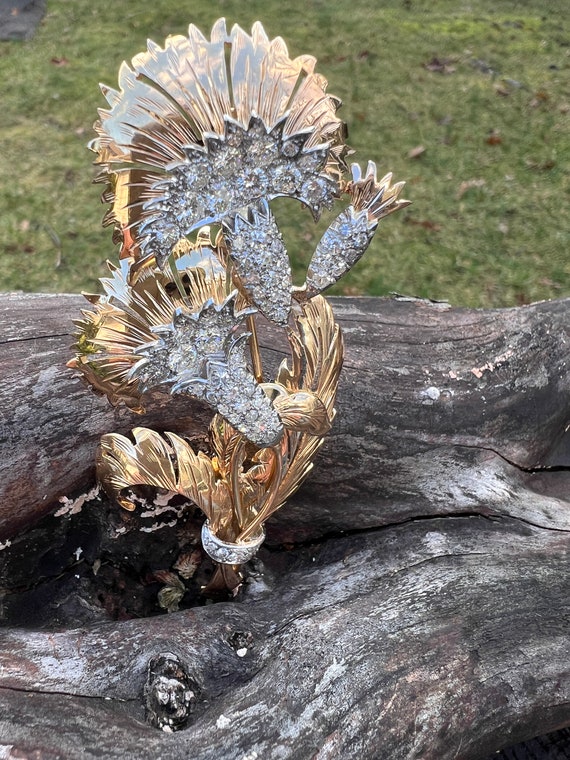 Diamond Flower Brooch, Gold Flower, Diamond Flowe… - image 2