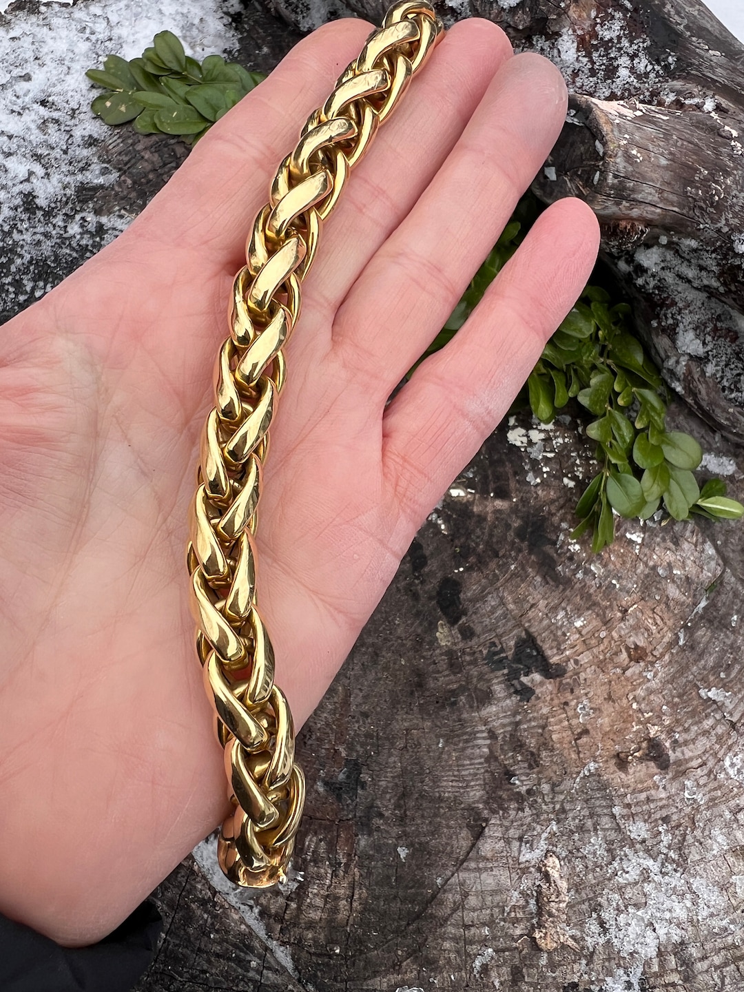 1960s 14 Karat Yellow Gold Woven Wheat Link with Rope Edge
