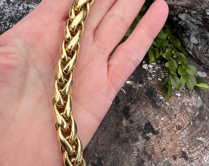 Wide Gold Bracelet, Chunky Gold Bracelet, Braided Link Bracelet, 1960s Gold Bracelet