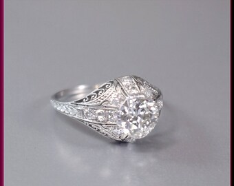 Antique Engagement Ring, Art Deco Engagement Ring, Filigree Ring ,Art Deco Ring, Alternative Ring Statement Ring Platinum Ring