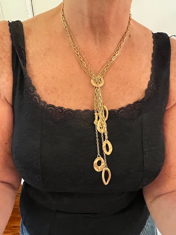 Gold Lariat Necklace, Gold Y Necklace. Gold Drop N