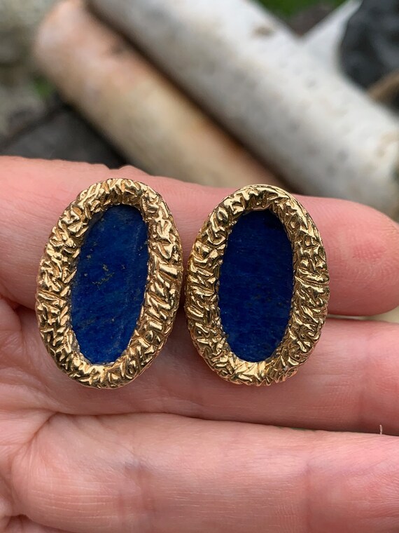 Yellow Gold Lapis Earrings, Lapis Earrings, Gold … - image 2