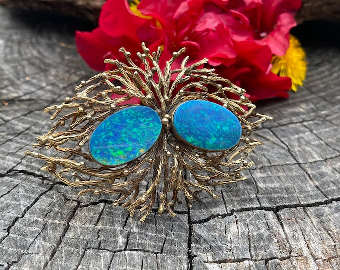 Boulder Opal Pendant, Boulder Opal Flower Brooch, Opal Flower Pendant