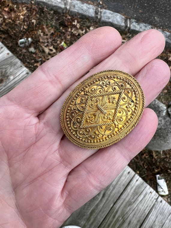 Victorian Gold Brooch, Antique Gold Pin, Ornate Vict… Gem