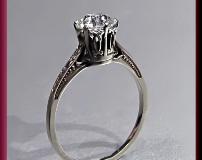 Antique Engagement Ring Solitaire Diamond Engagement Ring Art Deco Ring Minimalist Ring Platinum Ring Diamond Ring  Vintage Ring for Her