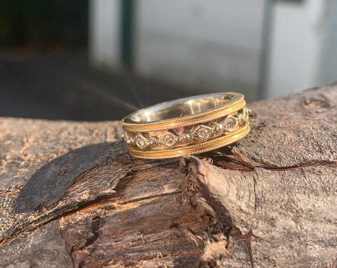 Wide Diamond Band, Wide Gold Band, Diamond Wedding Band, Yellow Gold Band, Gold and Diamond Band, Diamond Band Size 5 3/4