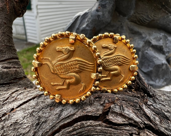 Pegasus Cufflinks, Yellow Gold Cufflinks, Gold Cufflinks, Wedding Cufflinks, Men's Cufflinks, Grooms Gift