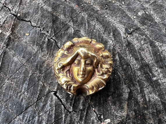 Art Nouveau Slide, Gold Antique Slide, Art Nouveau Portrait Pendant