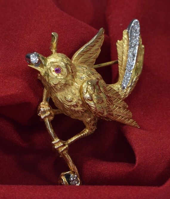 Gold Bird Brooch, Gold Lovebirds Brooch, Lovebirds