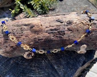 Long Lapis Chain, Long Lapis Necklace, Lapis and Gold Chain,  Long Layering Chain, Long Gold Chain, Statement Chain, Lapis Chain
