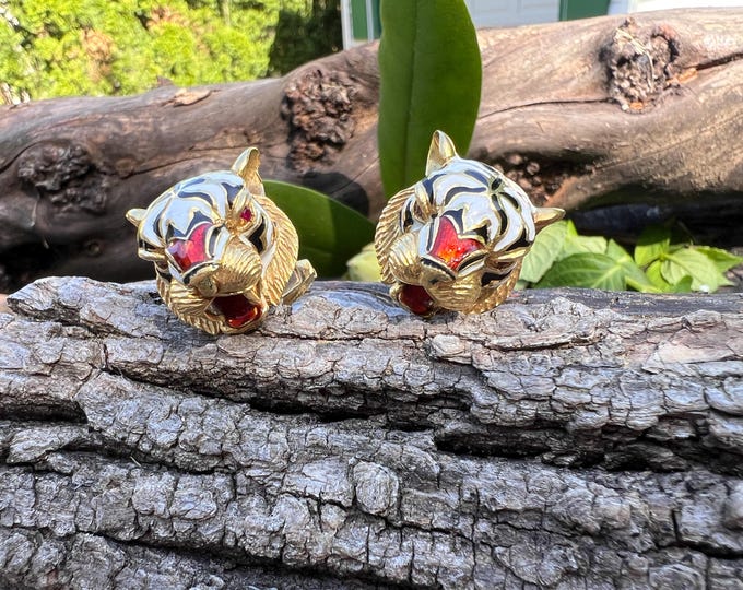 Tiger Cufflinks, Enamel Cufflinks Enamel Tiger Cufflinks, Tiger Jewelry, Animal Jewelry, Animal Cufflinks, Grooms Gift