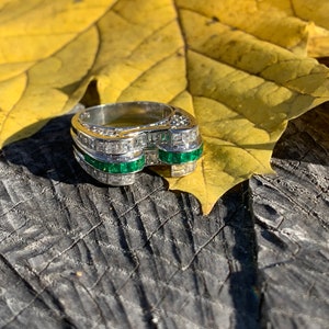 Emerald Cocktail Ring, Diamond Cocktail Ring, Vintage Emerald Ring, Emerald Statment Ring