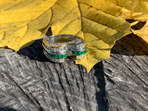 Emerald Cocktail Ring, Diamond Cocktail Ring, Vint