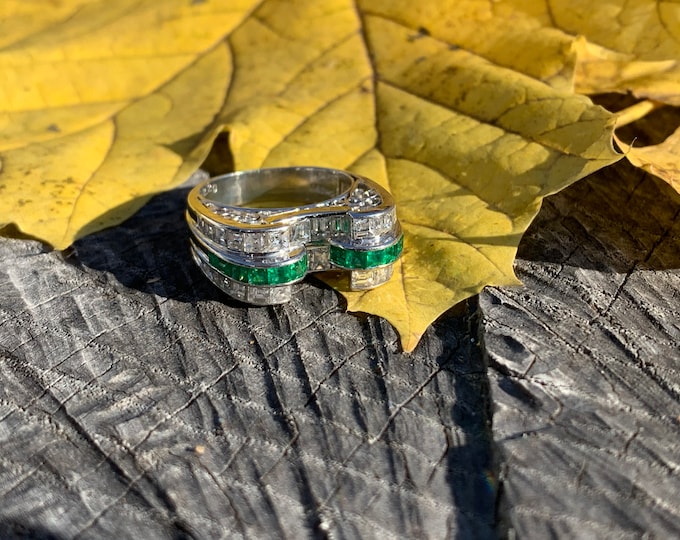 Emerald Cocktail Ring, Diamond Cocktail Ring, Vintage Emerald Ring, Emerald Statment Ring