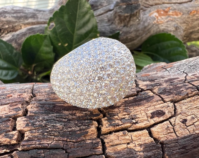 Gold Diamond Dome Ring, Diamond Dome Ring, Domed Cocktail Ring