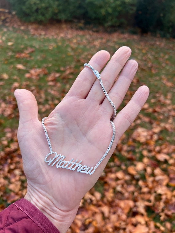 Diamond Matthew Name Plate, Matthew Name Necklace… - image 2