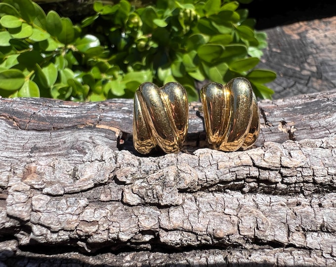Gold Huggies' Earrings, Large Gold Huggies, Gold Curved Earrings, Unique Hoop Earrings