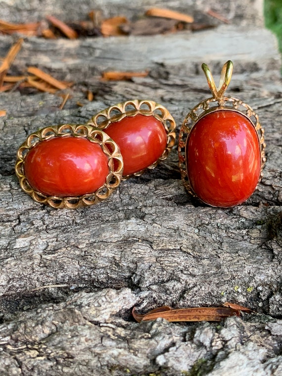 Coral Pendant, Coral Set, Coral Earring, Coral Ea… - image 2