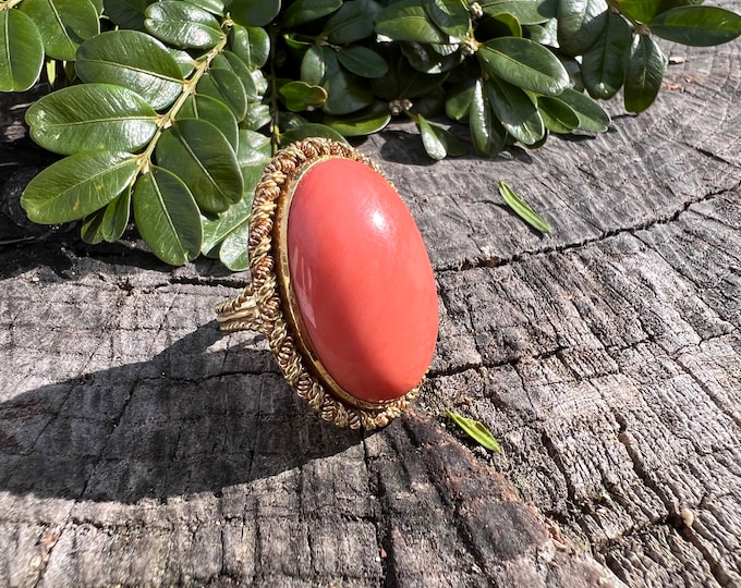 Coral Cocktail Ring,  Gold and Coral Ring, Coral Statement Ring