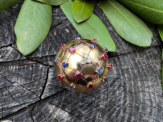 Ruby Dome Brooch, Sapphire Dome Pin, Sapphire and… - image 3