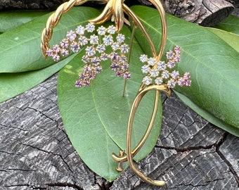 Sapphire Flower Pin, Pink Sapphire Flower Brooch, White Sapphire Pin, Gold Flower Pin