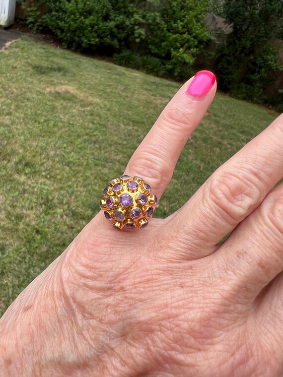 Vintage 18k Gold Amethyst Sputnik Cocktail Ring - image 8