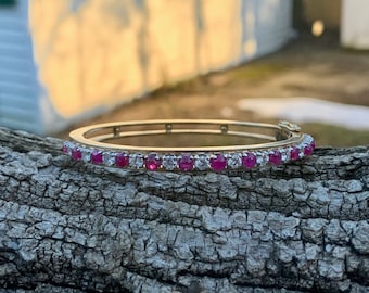 Ruby and Diamond Bangle, Ruby Bracelet, July Birthstone, April Birthstone