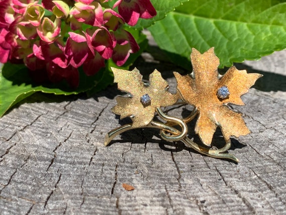 Maple Leaf Diamond Pendant, Gold Leaf Brooch, Map… - image 9