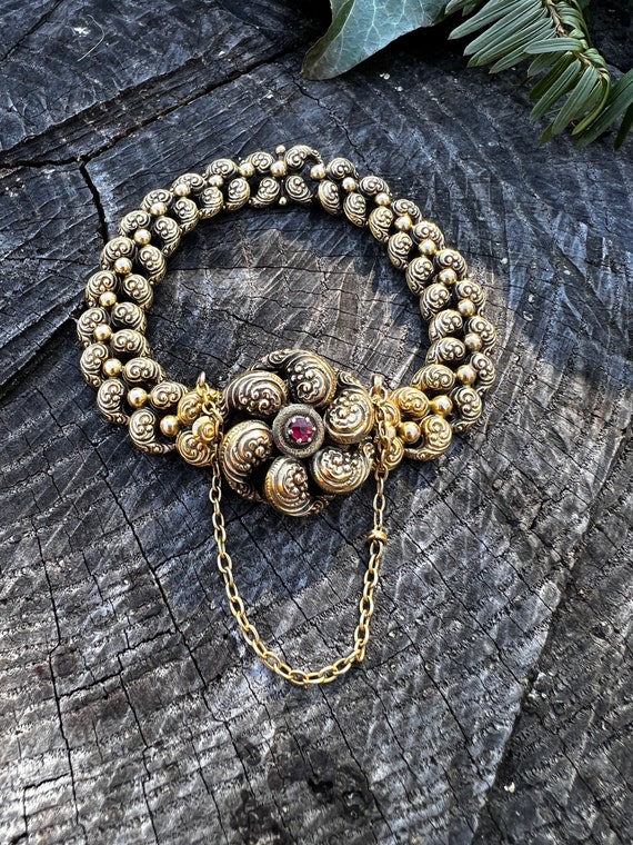 Gold Victorian Bracelet, Victorian Ruby Bracelet,… - image 4