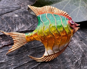 Gold Fish Pin, Gold Fish Brooch, Enamel Fish, Enamel Fish Brooch
