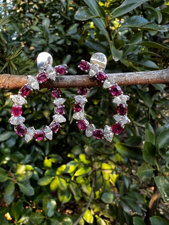 Gold Ruby Earrings, Ruby Drop Earrings, Ruby Diam… - image 6
