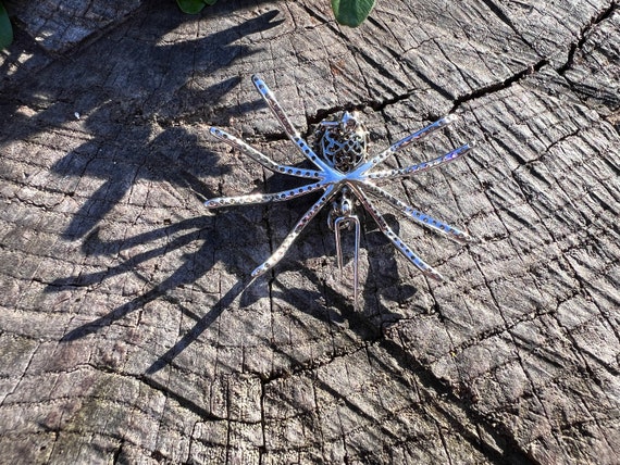 Gold Spider Pin, Diamond Spider Brooch, Spider Br… - image 3