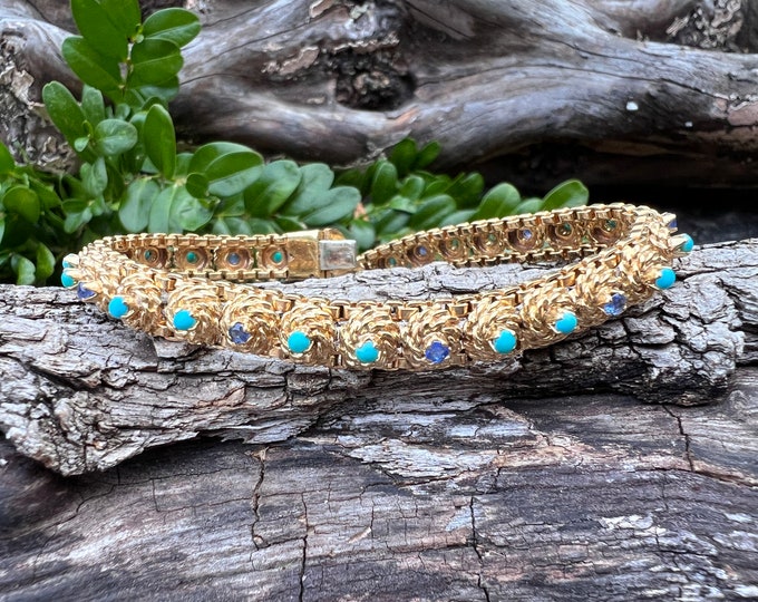 Sapphire Bracelet, Turquoise Bracelet, Turquoise and Sapphire Bracelet