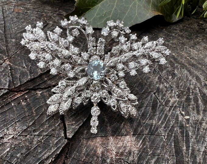 Gold Butterfly Brooch, Aqua Butterfly Pin, Diamond Butterfly Pin, Butterfly Brooch, Large Gold Butterfly, Diamond Butterfly,