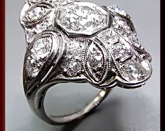 Diamond Cocktail Ring Art Deco Ring Filigree Ring Platinum Statement Ring