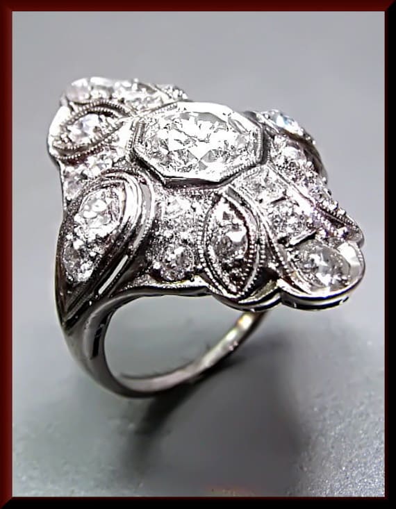 Diamond Cocktail Ring Art Deco Ring Filigree Ring 