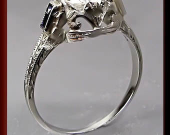 Art Deco Diamond Engagement Ring Antique Diamond Engagement Ring with Old European Cut Diamond 18K White Gold  Wedding Ring - ER 422M