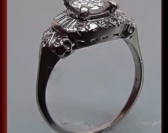 Antique Diamond Engagement Ring Art Deco Diamond Engagement Ring with Old European Cut Diamond 14K White Gold Wedding Ring - ER 402M