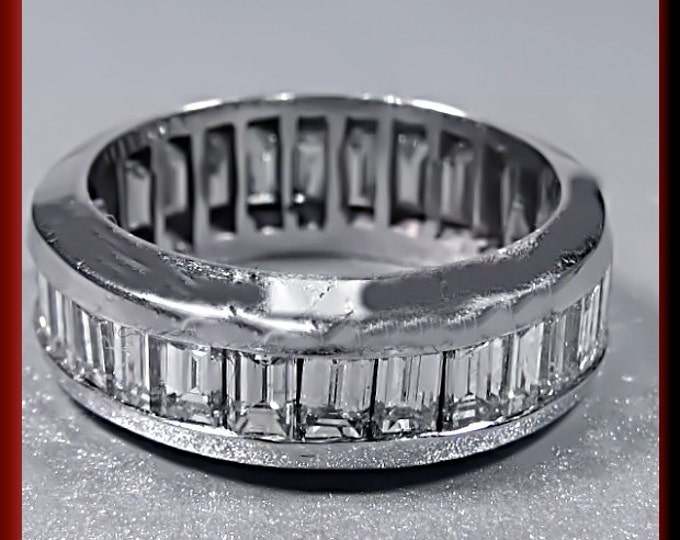 Diamond Wedding Band Vintage Diamond Eternity Band Diamond Baguette Wedding Band Ring 14K White Gold Eternity Band Ring