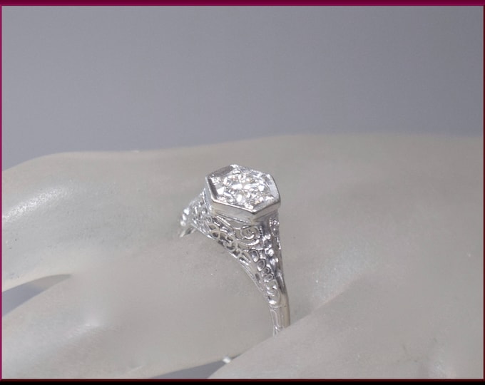 Vintage Diamond Engagement Ring Filigree Diamond Engagement Ring with Old European Cut Diamond Platinum Wedding Ring- ER 361M