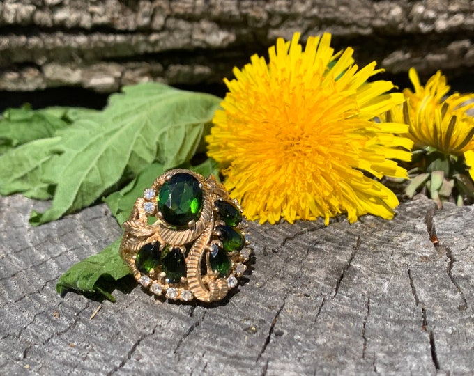 Tourmaline Cluster Ring, Green Cluster Ring, Green Tourmaline Ring, Green Stone Ring, October Birthstone