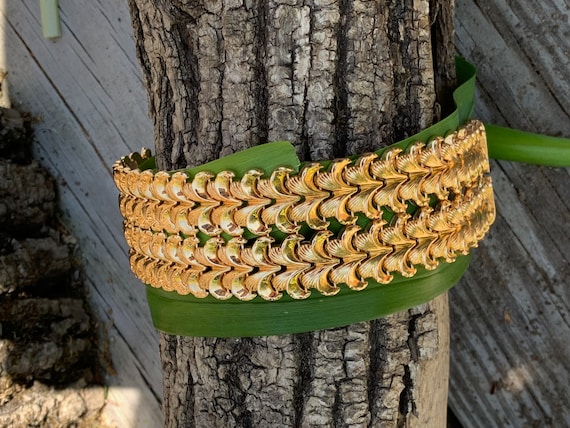 Wide Gold Bracelet, Retro Gold Wide Bracelet, Chun