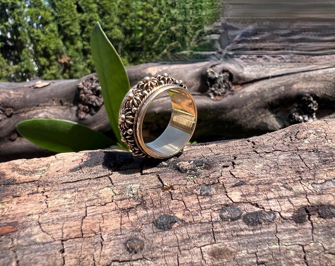 Yellow Gold Cigar Band, Sunflower Band, Sunflower Ring, Chunky Gold Ring, Wide Gold Band