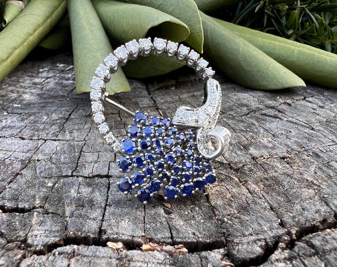 Art Deco Brooch, Deco Pin, Deco Diamond Pin, Sapphire Brooch, Diamond Circle Pin, Circle Pendant, Diamond Circle