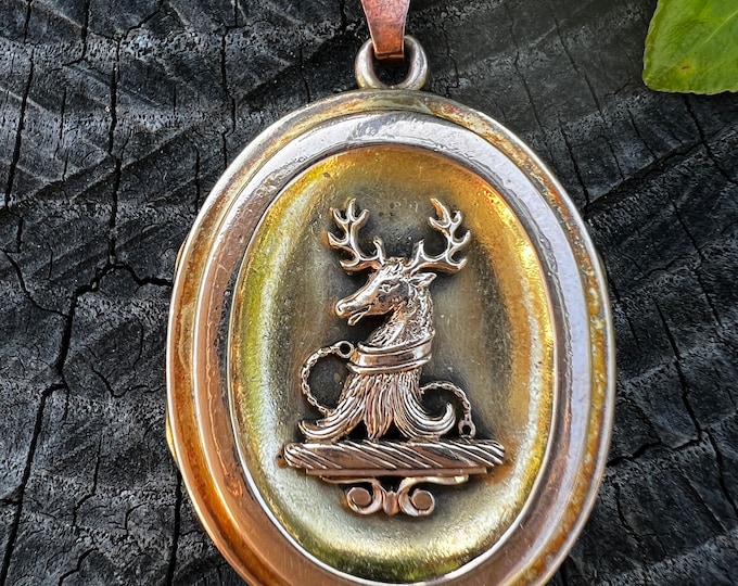 Victorian Locket, Victorian Locket Gold, Yellow Gold Locket, Stag Locket, Deer Pendant