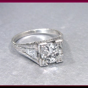 Art Deco Diamond Engagement Ring Antique Diamond Engagement Ring with Old European Cut Diamond Platinum Wedding Ring  - ER 527M