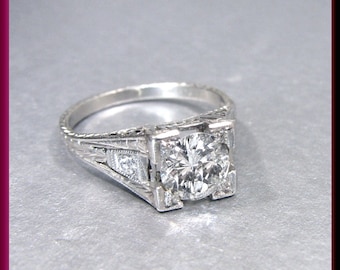Anillo de compromiso Art Déco con diamantes. Anillo de compromiso antiguo con diamantes de talla europea antigua. Anillo de bodas de platino - ER 527 M