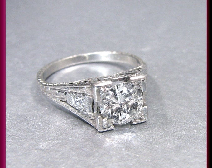 Art Deco Diamond Engagement Ring Antique Diamond Engagement Ring with Old European Cut Diamond Platinum Wedding Ring  - ER 527M